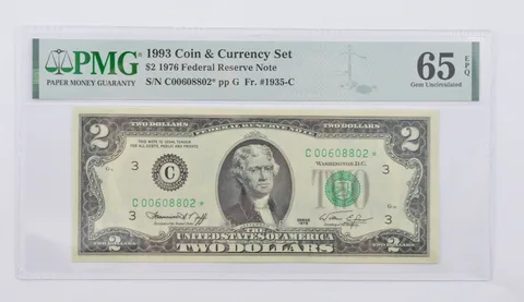 1976 $2 FR Note FR# 1935-C* 1993 Coin & Currency Set PMG 65 EPQ GEM UNC *1807