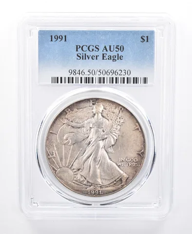 1991 American Silver Eagle AU50 PCGS *8658