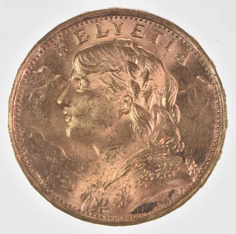 1935 Switzerland 20 Francs Gold
