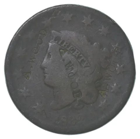 1832 Young Head Large Cent Counter Stamped "A. Wood" *8658