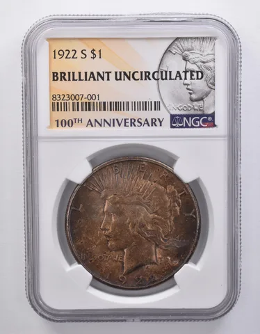 1922-S Peace Silver Dollar BU NGC Beautiful Tone *7174