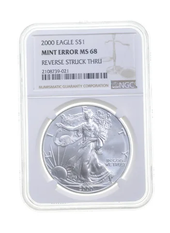 MS68 MINT ERROR 2000 American Silver Eagle - REV Struck Thru - Graded NGC *4378