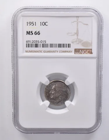 1951 Roosevelt Dime MS66 NGC Beautiful Blue Tone *7178
