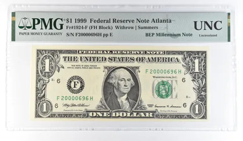 1999 $1 Atlanta GA FRN Fr#1924-F BEP Millennium Note PMG Fancy Serial 696 a8091