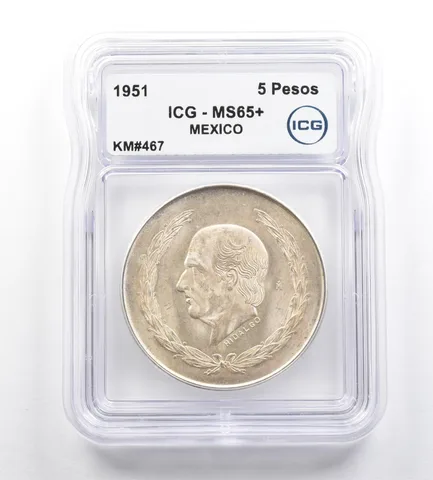 1951 Mo Mexico 5 Pesos Hidalgo KM#467 MS65+ ICG *7306