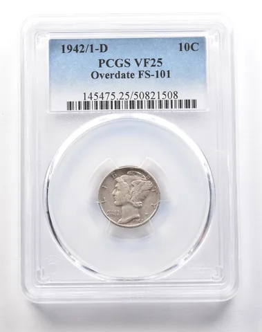1942/1-D Mercury Dime Overdate FS-101 VF25 PCGS a1831