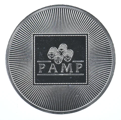 VINTAGE Art Bar/Round - PAMP Suisse 1 Oz. .999 Silver - One Troy Ounce *905