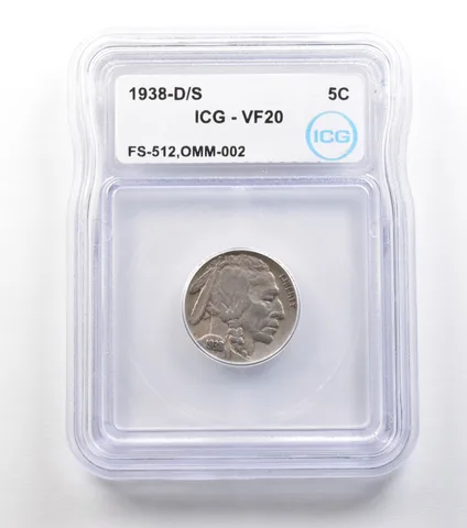 1938-D/S Indian Head Buffalo Nickel FS-512 OMM-002 VF20 ICG *1520