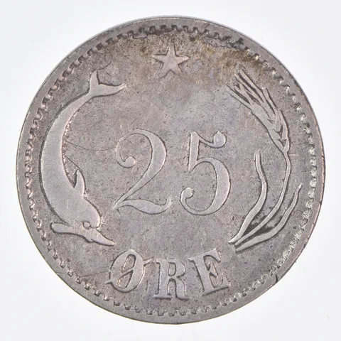 Better Date - 1874 Denmark 25 Ore World Coin- Silver *164
