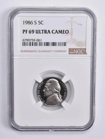 1986-S Jefferson Nickel PF69 UCam NGC Brown Lbl