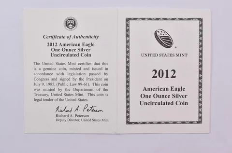 COA 2012-W Burnished Silver Eagle