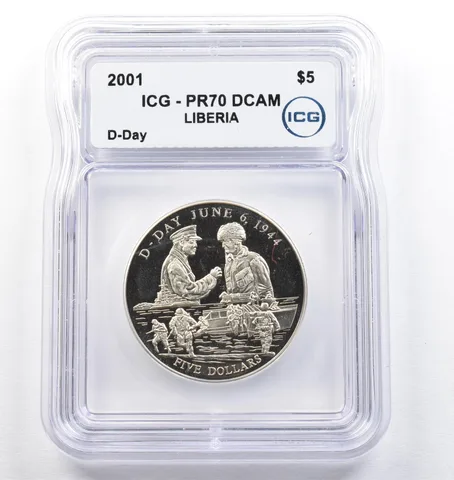 2001 Liberia $5 Commemorative D-Day PR70 DCAM ICG *0729