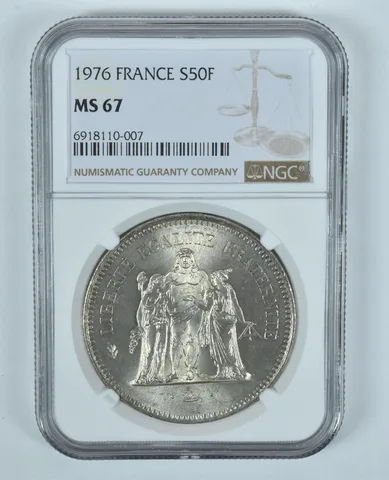 1976 France 50 Francs Silver MS67 NGC Brown Label