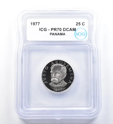 1977 Panama 25 Cents PR70 DCAM ICG a1150