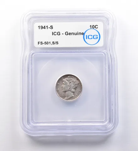 1941-S Mercury Dime FS-501, S/S Genuine ICG a9705