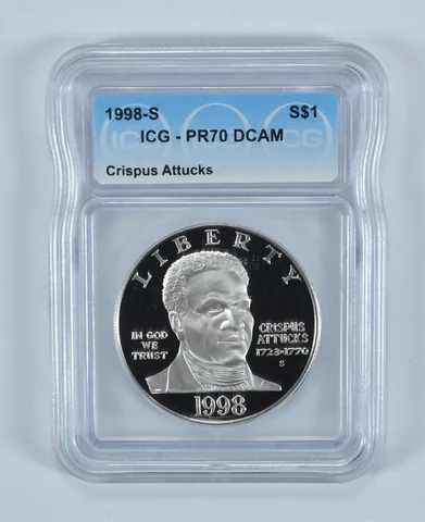 1998-S Crispus Attucks Commemorative Silver Dollar PR70 DCAM ICG