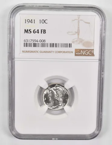 1941 Mercury Dime MS64 FB NGC Brown Lbl