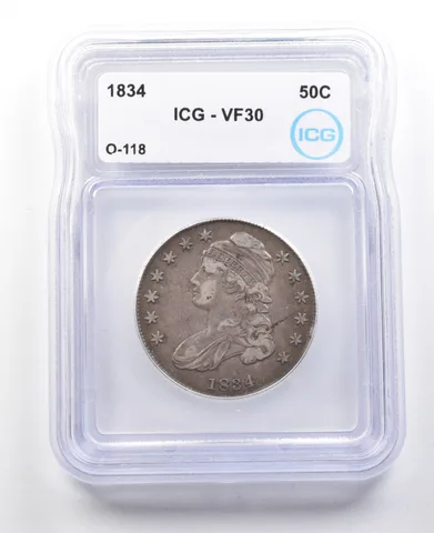 1834 Capped Bust Half Dollar O-118 VF30 ICG *3101