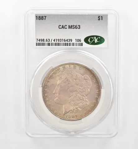 1887 Morgan Silver Dollar MS63 CAC CACg Beautiful Tone a0460