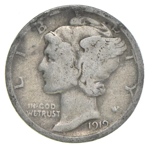 G+ 1919 Mercury 90% Silver Dime