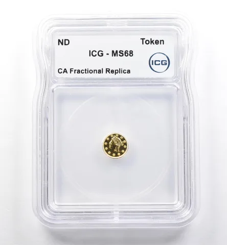 ND California Fractional Gold Token Liberty Head 1/4 Dollar MS68 ICG *7434