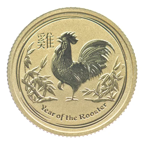 2017 Australia 15 Dollar Gold Year of the Rooster 1/10 Oz *2320