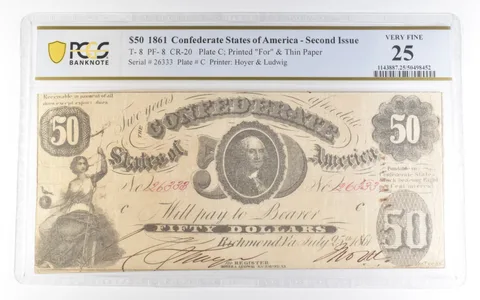 1861 $50 Confederate Second Issue T-8 PF-8 CR-20 Very Fine 25 PCGS *0135