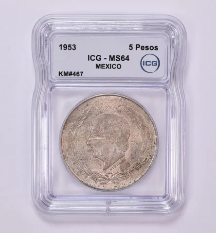 1953 Mexico 5 Peso KM#467 MS64 ICG Beautiful Tone *0440