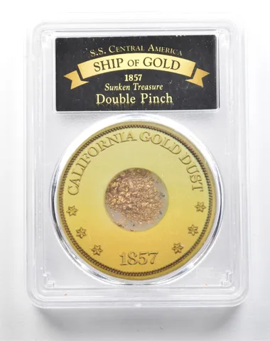 1857 SS Central America California Gold Dust Double Pinch PCGS a3873