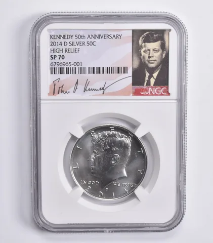 2014-D Kennedy Half Dollar Silver 50th Anniv SP70 High Relief NGC