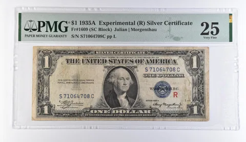 1935 A $1 Experimental (R) Silver Certificate Fr#1609 VF 25 PMG *9408