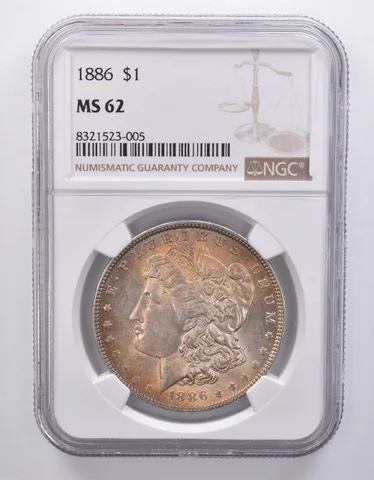 1886 Morgan Silver Dollar MS62 NGC Beautiful Tone *7160