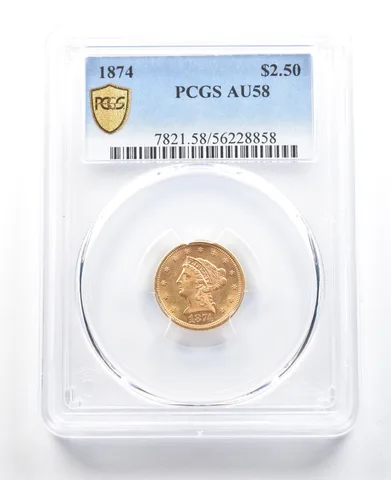 1874 $2.50 Liberty Head Gold Quarter Eagle AU58 PCGS PQ Looks New *5476