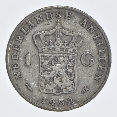 SILVER WORLD Coin 1952 Netherlands Antilles 1 Gulden World Silver Coin *880