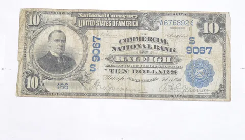 1902 $10 Commercial Nat'l Bank Of Raleigh National Currency - Large Note a0930