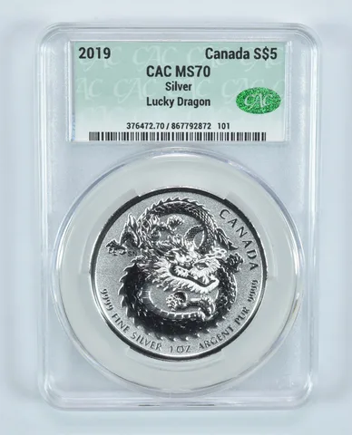 2019 Canada 5 Dollars Silver Lucky Dragon MS70 CAC CACg