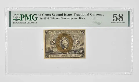 5 Cents 2nd Issue US Fractional Currency PMG 58 AU Fr# 1232 *0922
