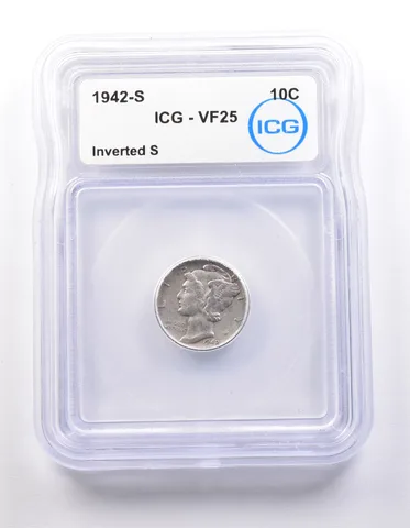 1942-S Mercury Dime Inverted S VF25 ICG *9825