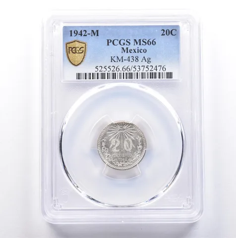 1942 M Mexico 20 Centavos Silver KM-438 MS66 PCGS *9066