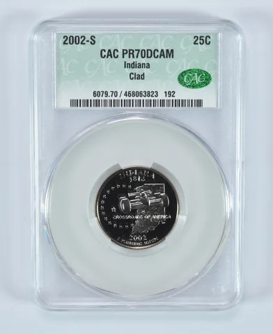 2002-S State Quarter Indiana Clad PR70 DCAM CAC CACg