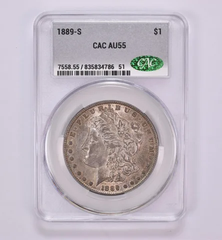 1889-S Morgan Silver Dollar AU55 CAC CACg Beautiful Tone *0453