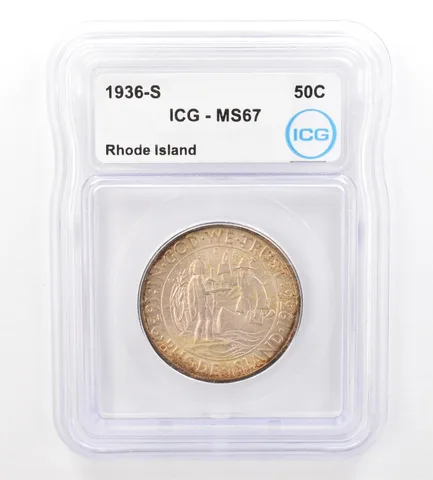 1936-S Rhode Island Commemorative Half Dollar MS67 ICG Beautiful Tone *7384