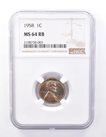 MS64 RB 1958 Lincoln Wheat Cent - Graded NGC Beautiful Tone *4262