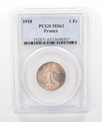 1918 France 1 Franc MS63 PCGS Beautiful Tone *5226