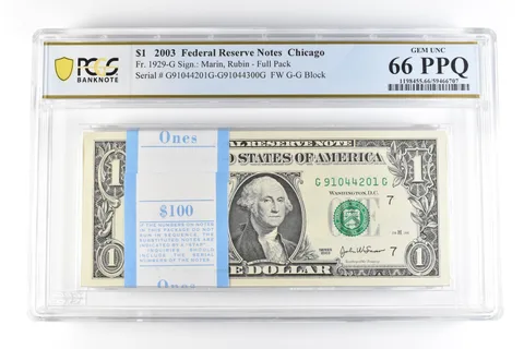 (100) 2003 $1 Chicago IL FRN Fr#1929-G Full Pack Gem Unc 66 PPQ PCGS *9856