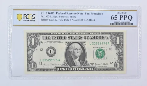 1969 D $1 San Francisco CA FRN Fr#1907-L Gem Unc 65 PPQ PCGS