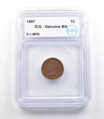 1897 Indian Head Cent Mint Error S-1 MPD Genuine BN ICG a2316