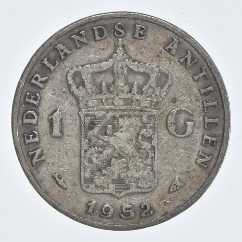 SILVER WORLD Coin 1952 Netherlands Antilles 1 Gulden World Silver Coin *801