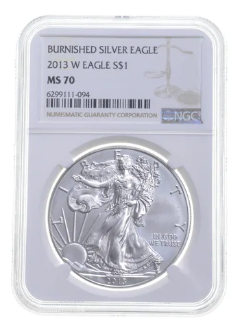 2013-W BURNISHED SILVER EAGLE MS70 NGC CLASSIC BROWN LABEL