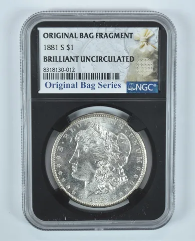 1881-S Morgan Silver Dollar Original Bag Fragment BU NGC